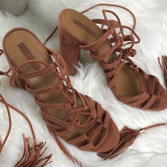 Forever 21 Shoes - Forever 21 Suede Coral Strapped heels (Size6)